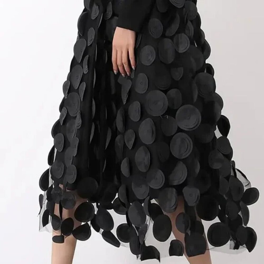 Polka Dot Applique High Waisted Skirt - Picture 3 of 5